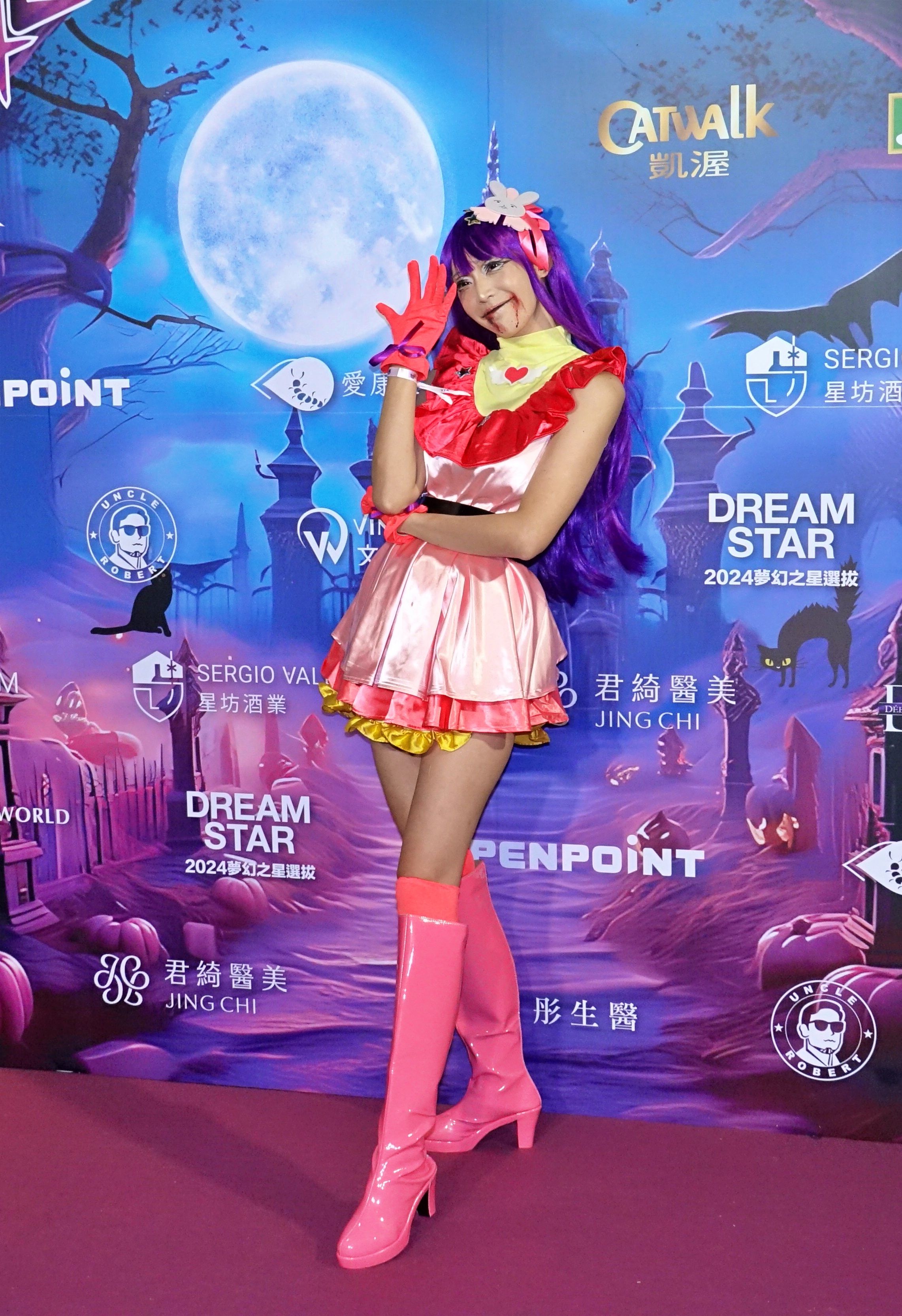 王心恬以《我推的孩子》女主角「星野愛」造型現身，化身粉紅日系少女。（陳德興攝）