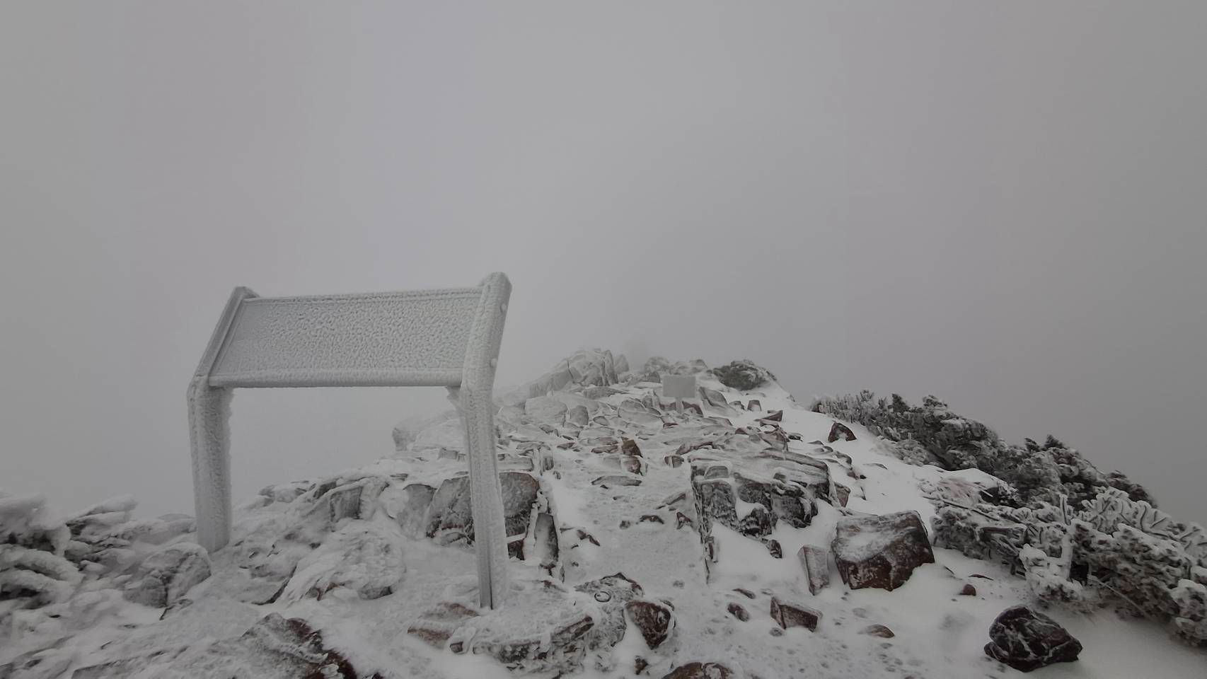 今（18日）早上玉山氣象站降雪，目前累積1公分。（中央氣象署提供）