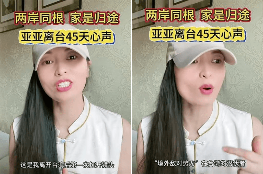 亞亞沉寂45天，抖音開轟台灣政府，尤其點名劉世芳。（翻攝自亞亞在台灣抖音）