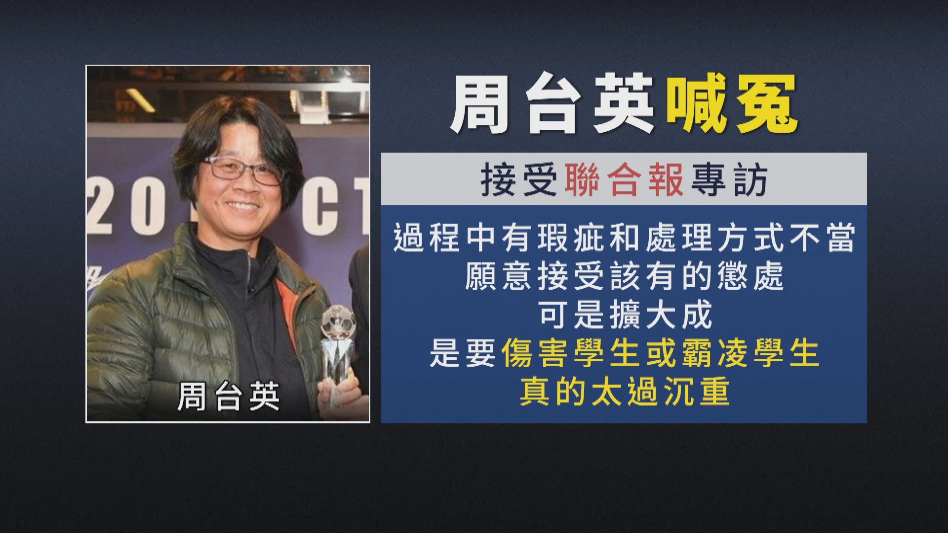 女足抽血案滾雪球 追受害生檢體流向5／周台英接受平面媒體專訪　喊冤：實驗出於善意，說霸凌太沉重