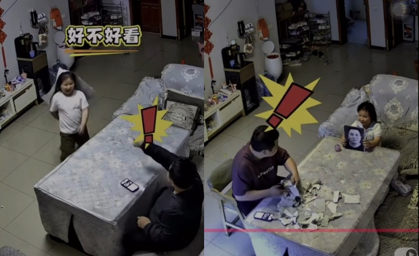 中國一名女童因一連串充滿「黑幽默」的惡作劇舉動,被家中監視器全程錄下並在網路爆紅,把親生父親逼到精神崩潰邊緣。(翻攝自微博)