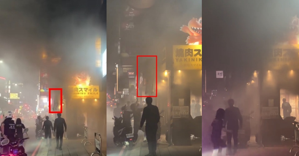 新北三重重新路「燒肉SMILE」昨日晚間發生火災,猛烈火勢迫使部分民眾從2樓跳窗逃生。(翻攝自threads/duoduobb12)