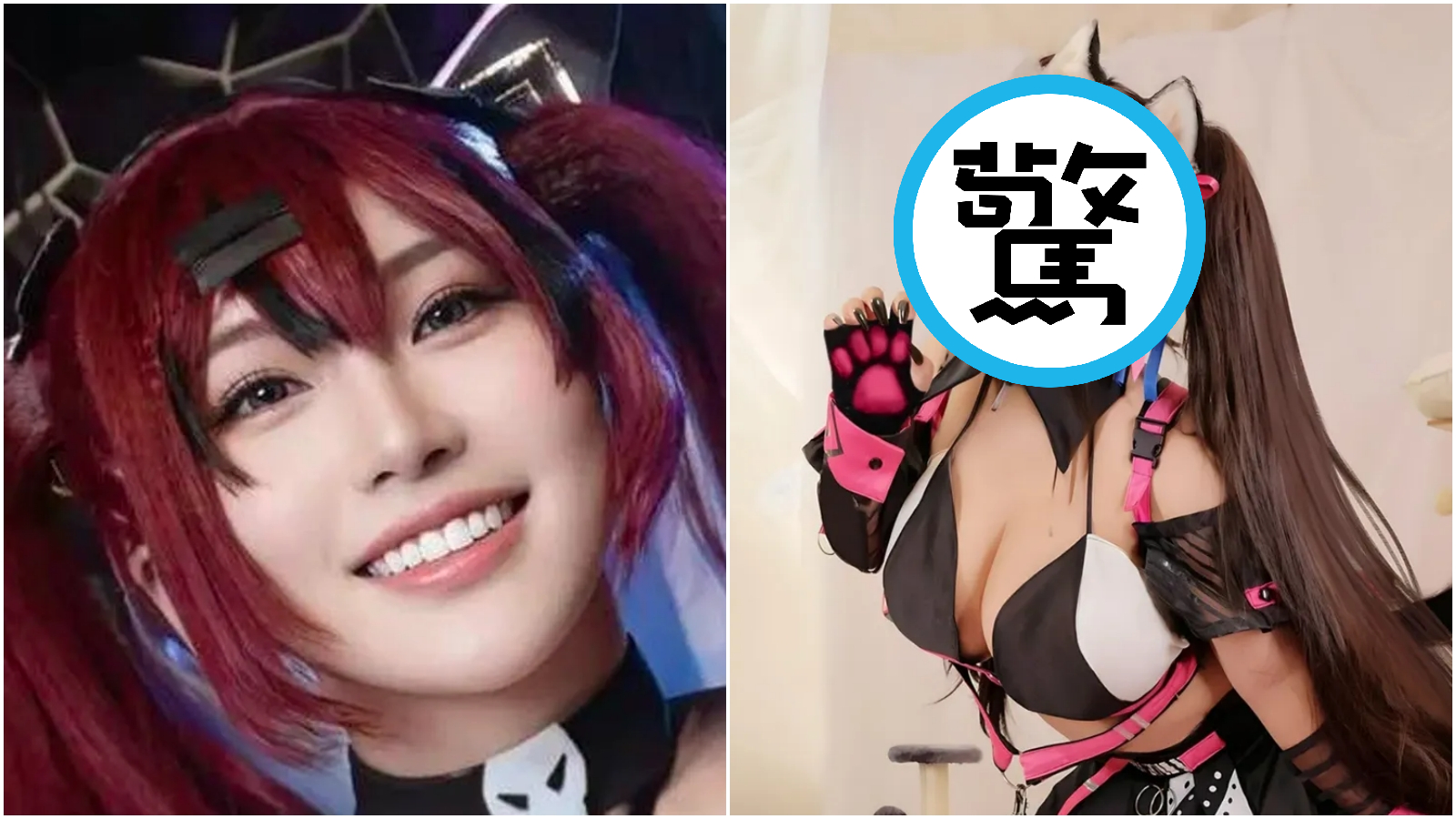 近日網路瘋傳1名中國coser因拒絕付帳,遭攝影師公布零修圖原圖,但傳本尊是1名菲律賓Coser(右)。(翻攝畫面)