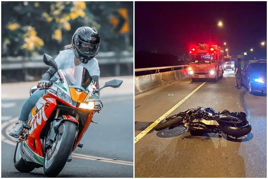 25歲陳姓重機女騎士昨晚在台61線西濱高架快速道約3公里處自摔,不幸遭後方小貨車輾過,送醫搶救不治。(翻攝自陳女臉書、翻攝畫面)