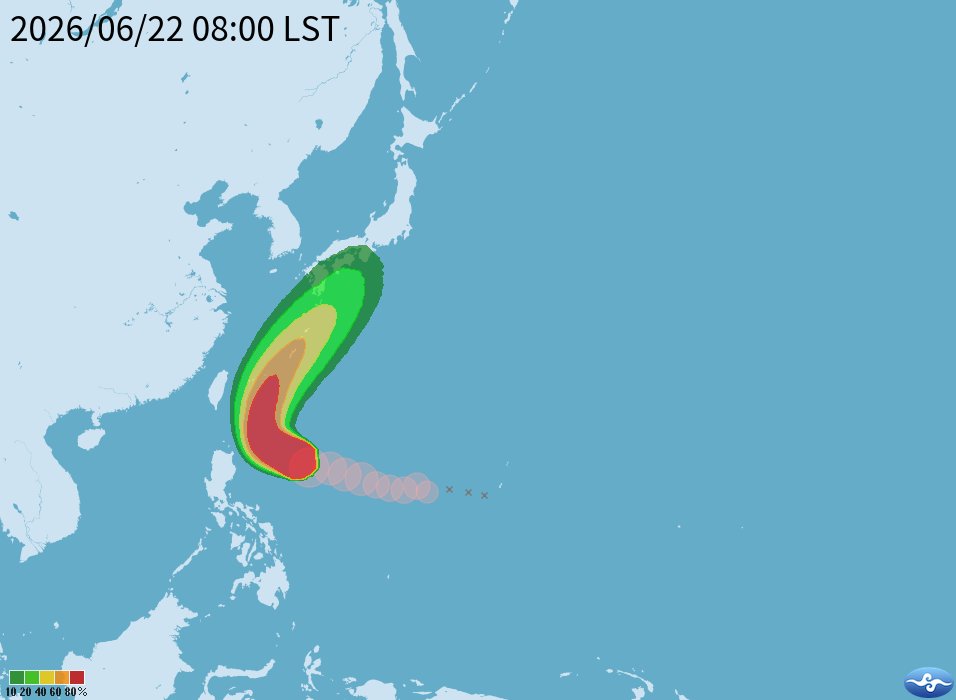 米克拉颱風預計在週三(24日)逐漸北轉。(翻攝自氣象署)