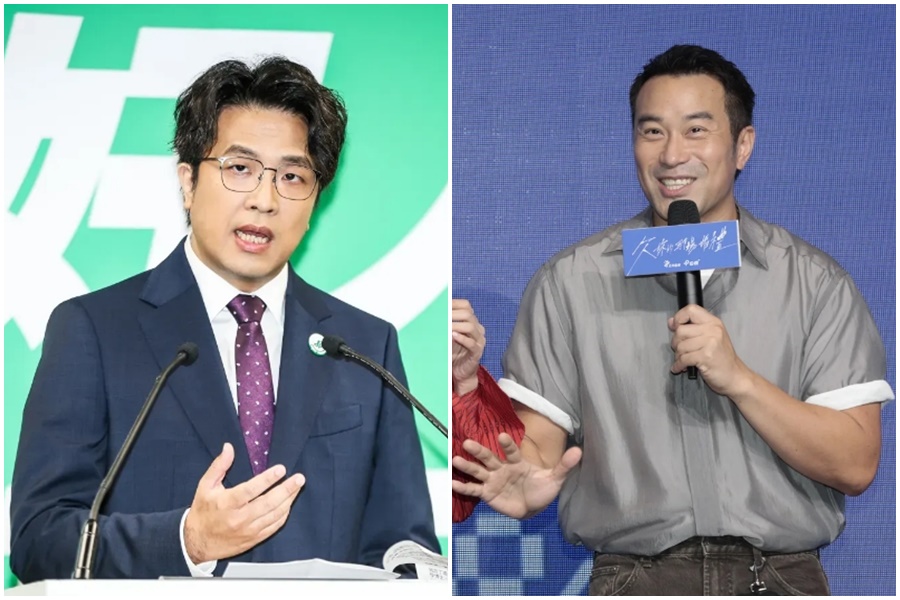 民進黨日前提名立委沈伯洋參選台北市長,因換新髮型被捧為神似男神張孝全。(左圖:鏡報鄒保祥攝)