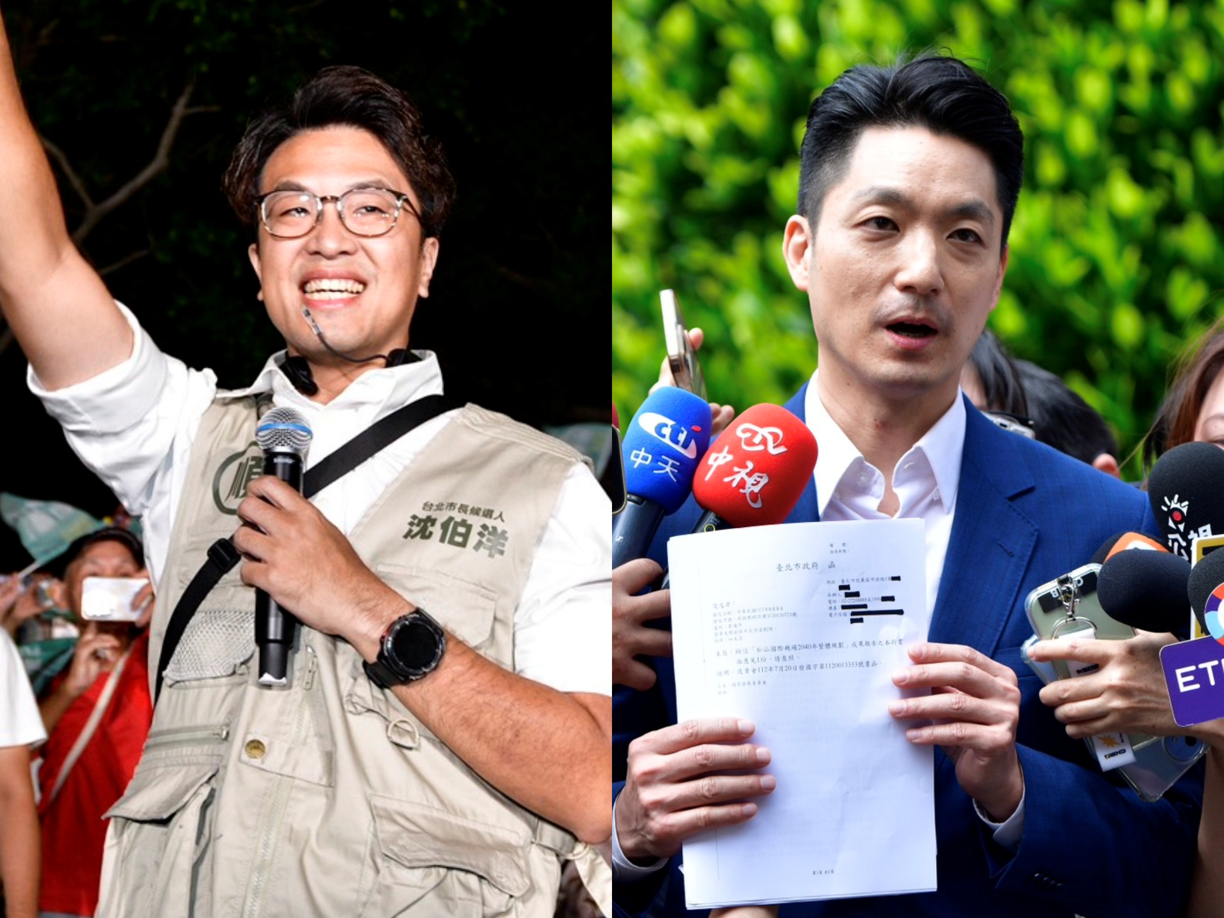TVBS與三立電視台今日宣布,台北市長選戰首場辯論日訂於10/31。左為台北市長參選人沈伯洋,右為現任台北市長蔣萬安。(鏡報李智為)