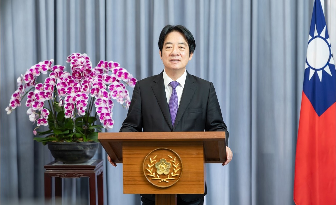 總統賴清德在「2026總統與國際媒體茶敘」上發表談話。(總統府提供)