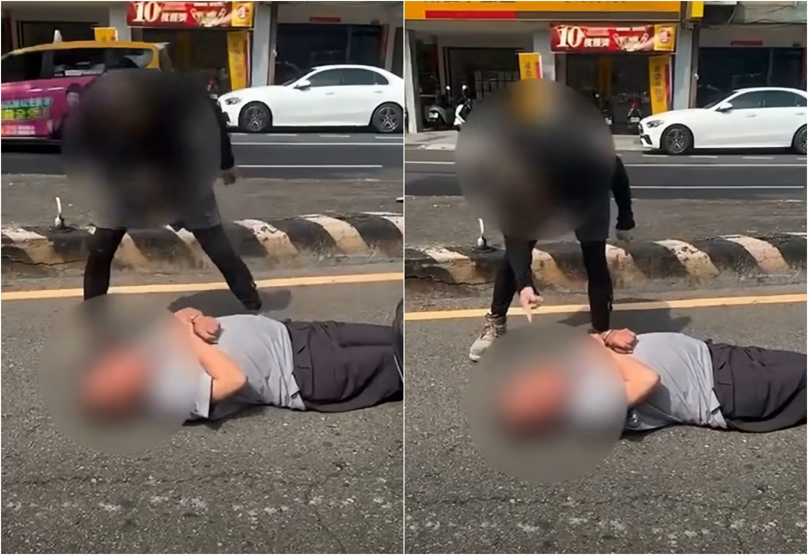 台中北屯6日發生一起行車糾紛,亮刀的68歲李男遭35歲葉男揮拳打趴,今宣告不治。(翻攝自記者爆料網)