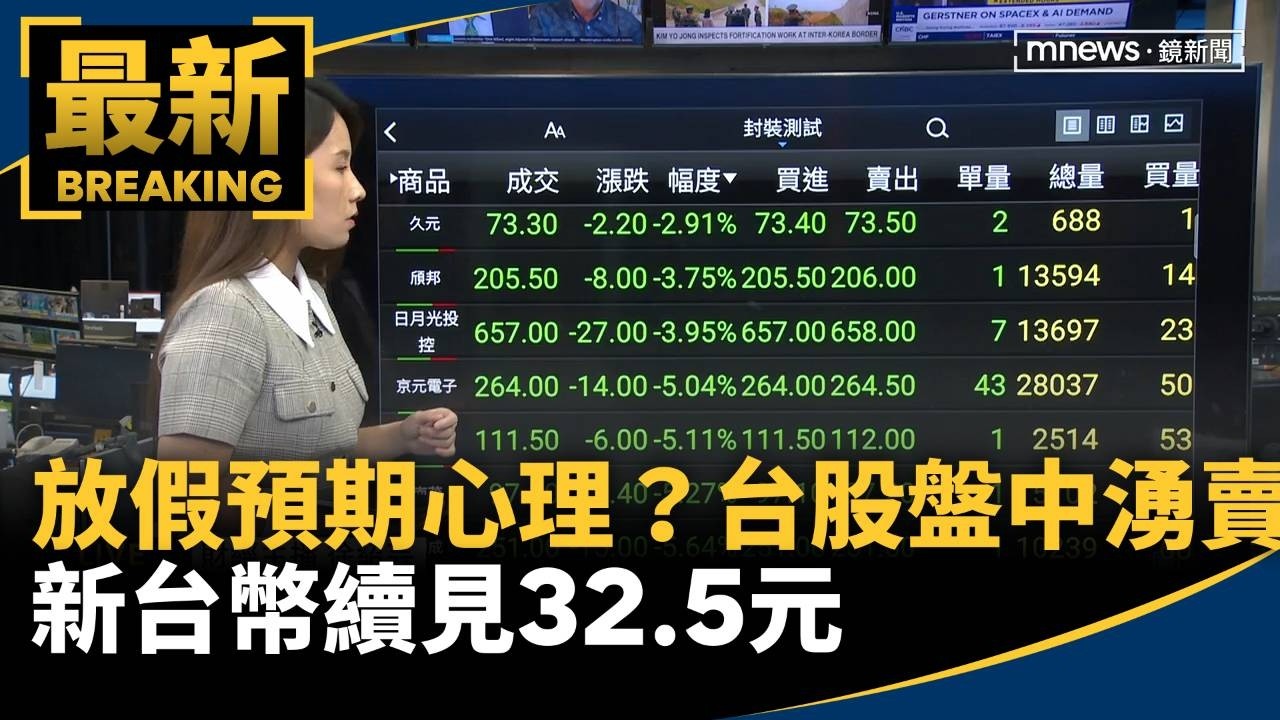 颱風假預期心理發酵？台股盤中湧賣壓　新台幣續見32.5元