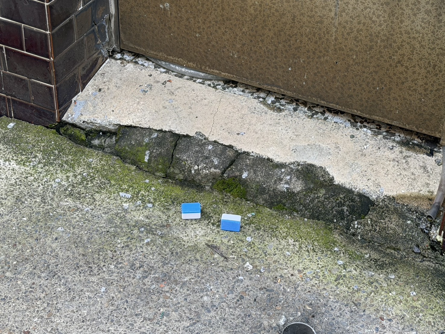 麻將雨從天而降,掉落民宅前。(翻攝畫面)