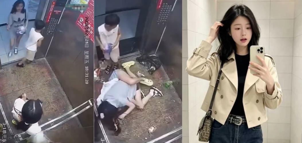 一名27歲女子因兒子擋住電梯門遭同乘的14歲少女催促,心生不滿竟先動手攻擊少女,結果反遭少女壓制在地狂毆。而該名女子真實身分竟是抖音「擦邊」網紅六六(右圖),過往謊報年齡與隱瞞人母身分全遭曝光。(翻攝自抖音、微博)