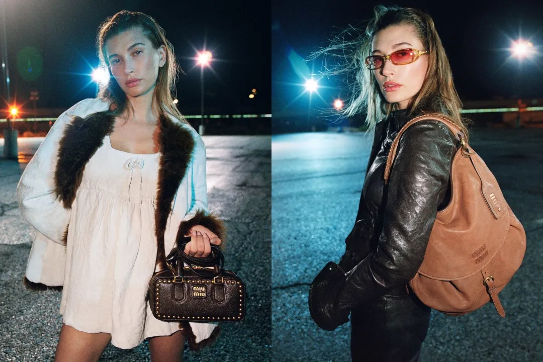 Hailey Bieber拍攝Miu Miu 2026秋冬形象曝光　Arcadie包再度登場
