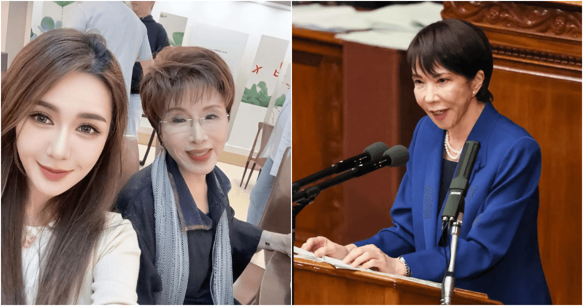 黎子渝(左圖左)用車力巨人羞辱日本首相高市早苗長相。(翻攝黎子渝臉書、首相官邸)