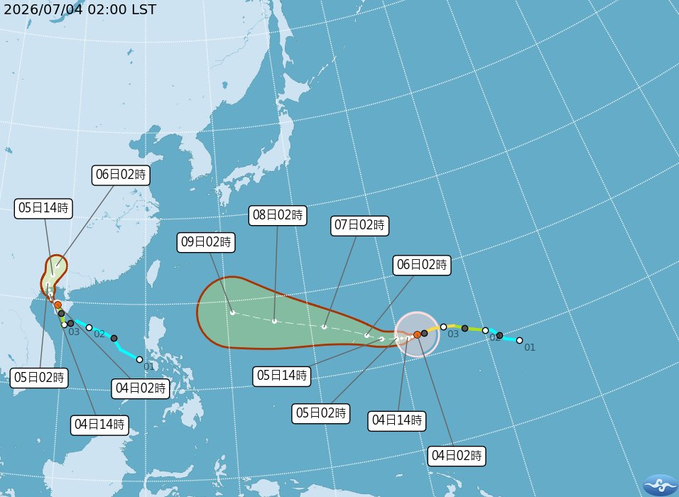 颱風巴威預測路徑。(取自中央氣象署)