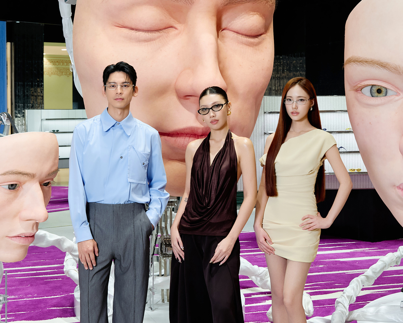 林柏宏(左起)、Karencici、Lily許韶恩為潮流眼鏡品牌站台。(GENTLE MONSTER)