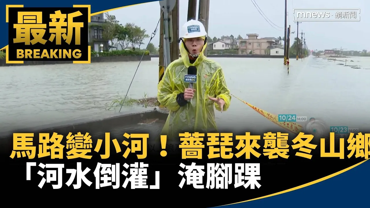 馬路變小河！　薔琵來襲冬山鄉「河水倒灌」淹腳踝