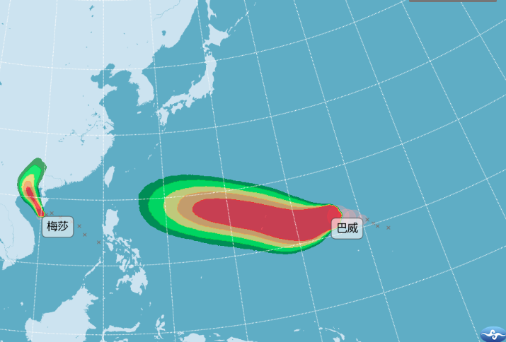 巴威颱風,已正式增強為中度颱風,在今晚有機會升級成強颱。(翻攝自氣象署)