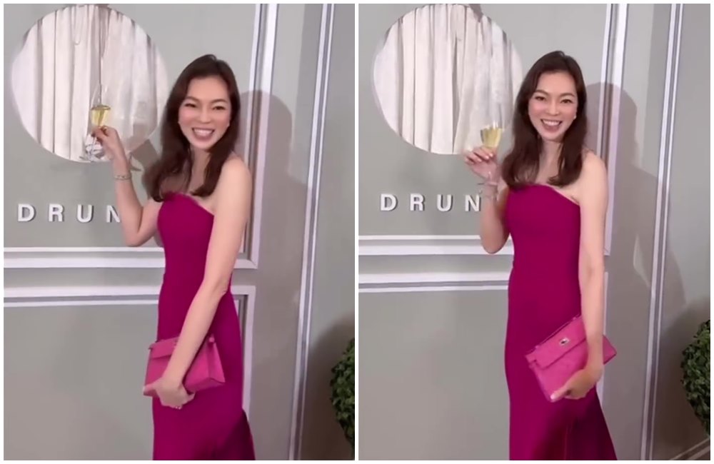 曾馨瑩參加婚禮,穿一身桃紅色,還拎了價值破百萬的Hermès Kelly Pochette Ostrich。(翻攝hsin_ying_tseng IG)