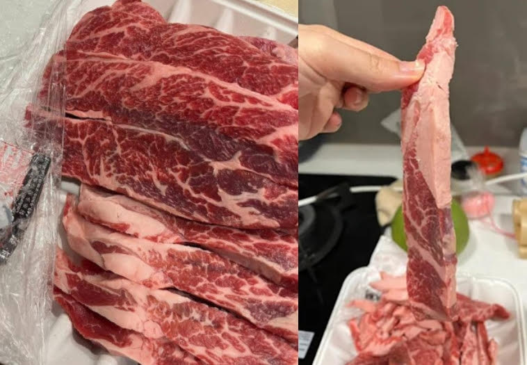 網友抱怨在好市多買的牛小排肥肉太多,而且刻意將肥肉藏在下層誤導消費者。(翻攝臉書社團「Costco好市多 商品經驗老實說」)