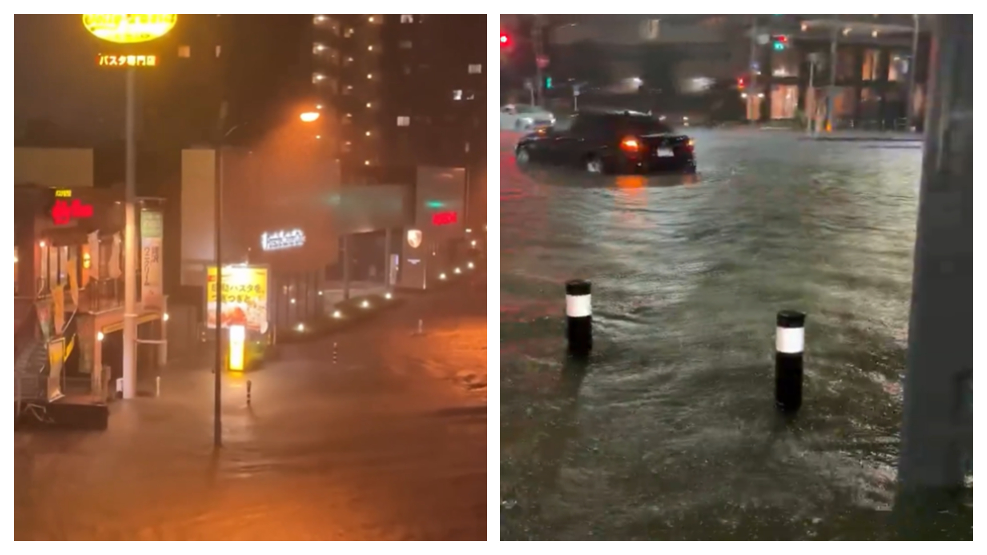 日本千葉縣迎來暴雨,多地出現災情。(翻攝自X@Syundofh、@WeatherMonitors)