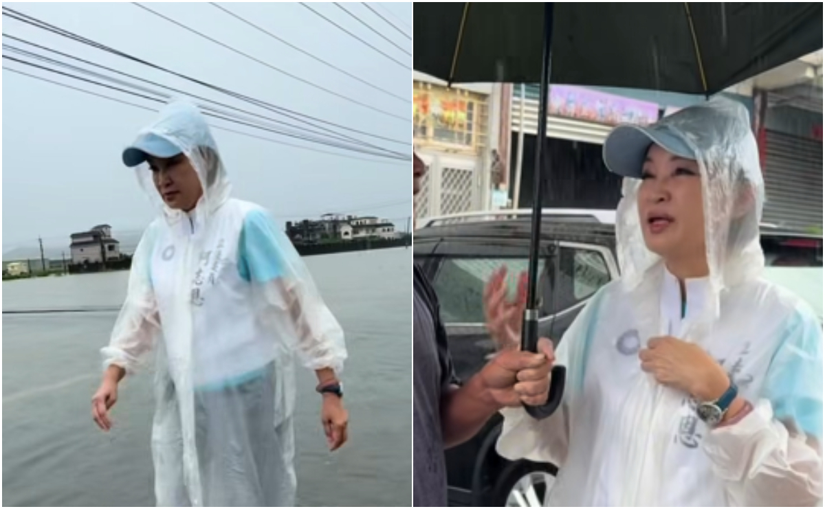 柯志恩今下午前往災區開災,幕僚駕駛車輛泡水拋錨、柯志恩一度受困車內。(翻攝柯志恩臉書)
