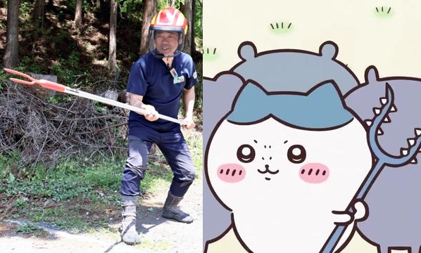 這款驅熊防衛桿在網路上爆紅,簡直像極了超人氣動漫《吉伊卡哇》中角色所使用的武器「討伐棒」。(翻攝自讀賣新聞、網路畫面)