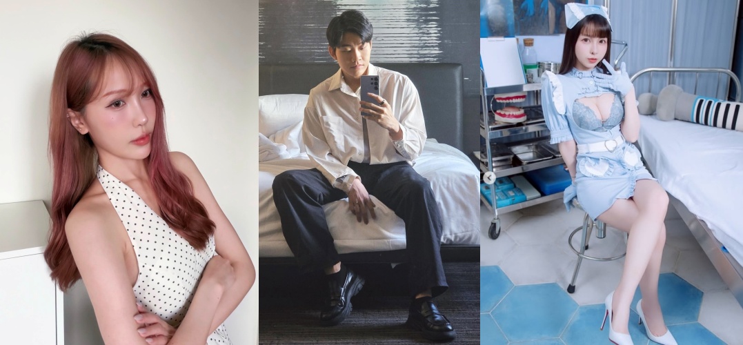 蕭伊(左)在Threads留言回擊胎尼(右),痛批其在明知Joeman(中)有女友的情況下仍要求坐副駕、發送「女友視角」照片。(翻攝自threads、臉書、instagram)