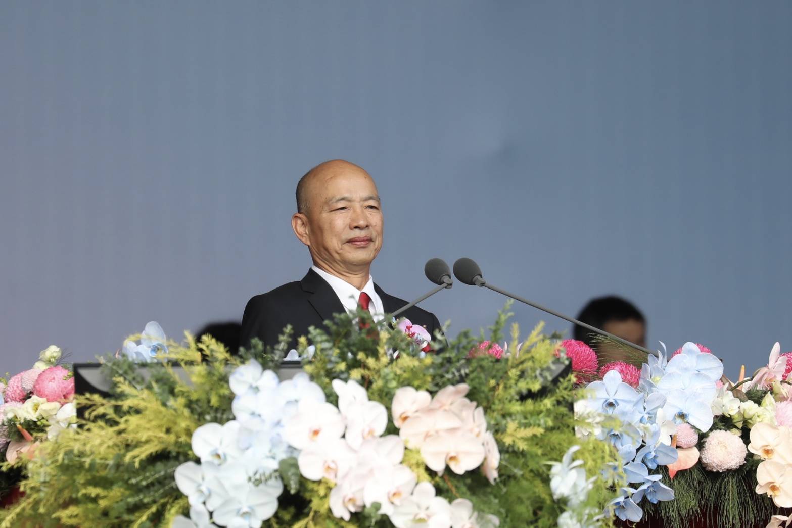 立法院長韓國瑜今日出席國慶大會,談話提出3大願望。(鏡報林煒凱)
