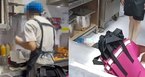 中國廣東深圳一家炸雞店近日傳出店員因訂單突然暴增,在後廚邊哭邊工作,之後因過度換氣出現抽搐並倒地。(翻攝自微博)