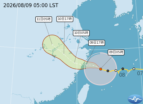 白海豚颱風發威,今影響最劇,12縣市豪大雨特報。(翻攝自中央氣象署)