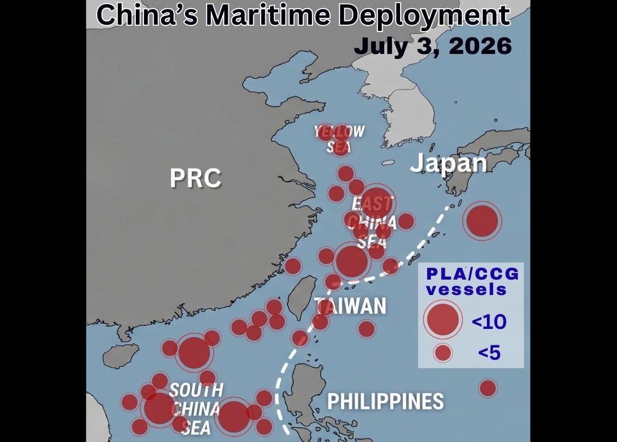 我國掌握到超過110艘中國軍艦與海警侵擾第一島鏈區域。(翻攝自吳釗燮X)