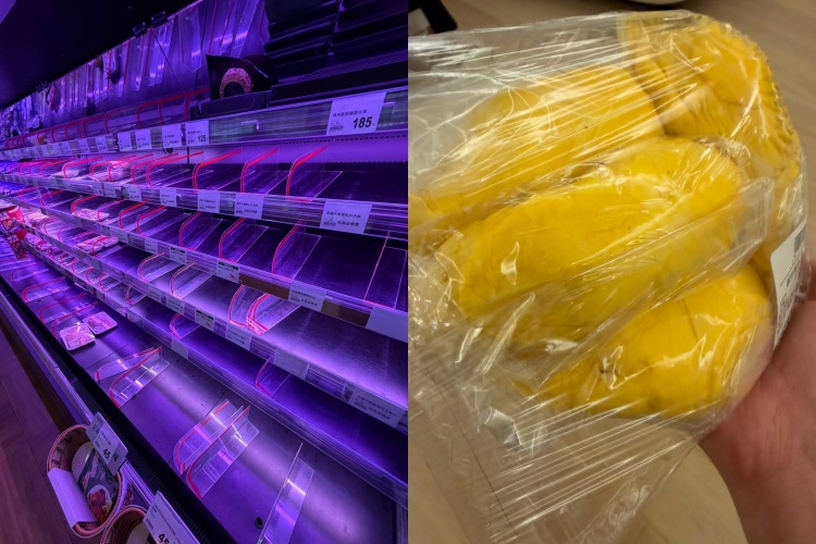 颱風來襲引發全台民眾湧入賣場搶購防颱物資,網紅阿格力在社群平台分享超市民生用品貨架被一掃而空的慘況,透露自己最後竟然「只買到榴槤」,無奈又幽默的發文引發大批網友熱烈討論與共鳴。(翻攝自臉書/阿格力)