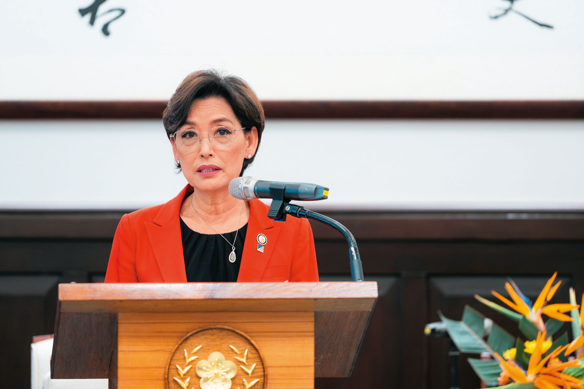 美國眾議員金映玉(圖)替台灣講好話,我們當然歡迎。不過,台灣上下也要腦袋清楚:議員畫大餅,聽聽就好。(總統府提供)
