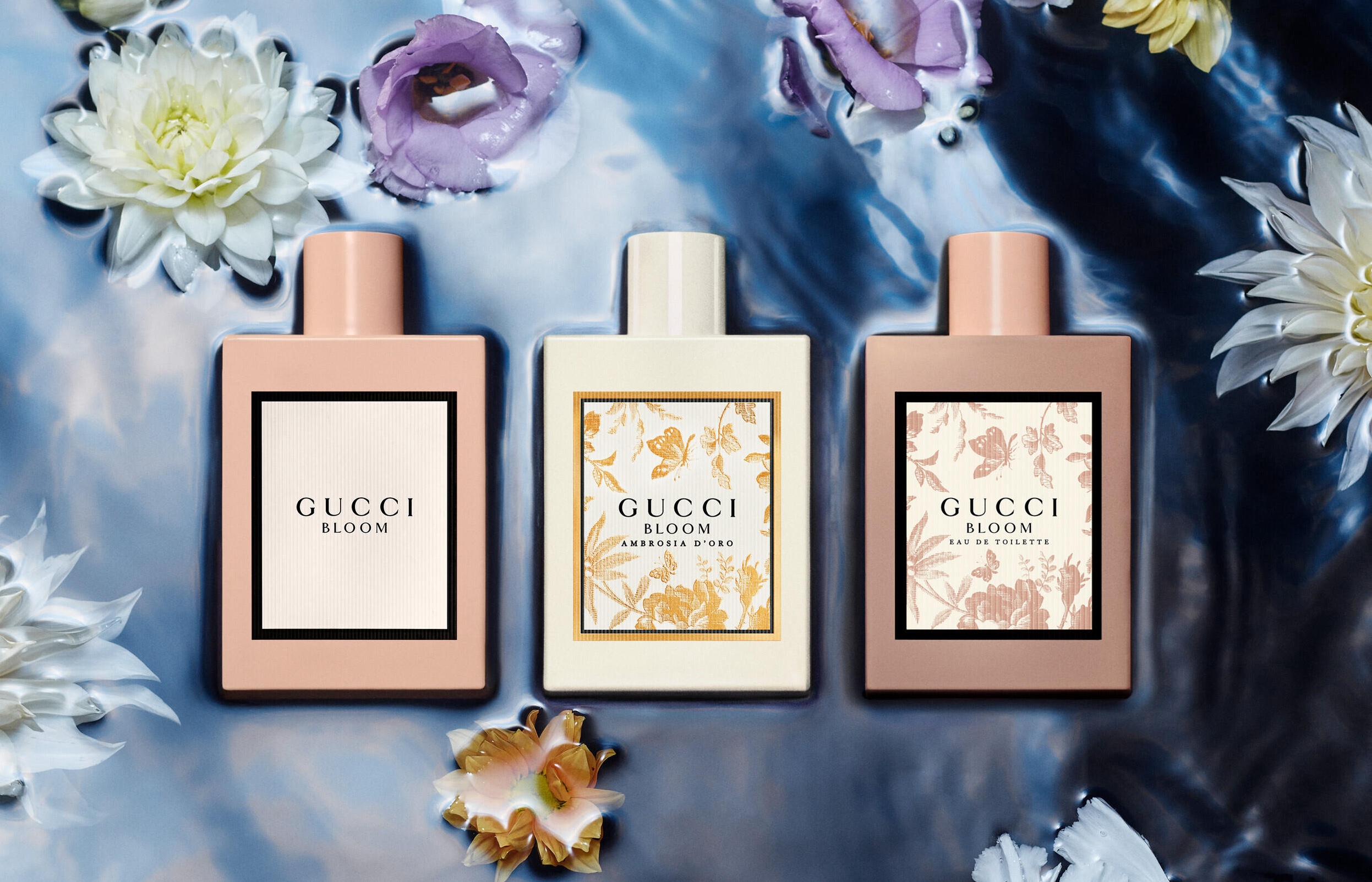 GUCCI Bloom系列推出最新香氛(圖中)GUCCI花悅金燦女性淡香精(GUCCI Bloom Ambrosia d’Oro)。(盧亞提供)