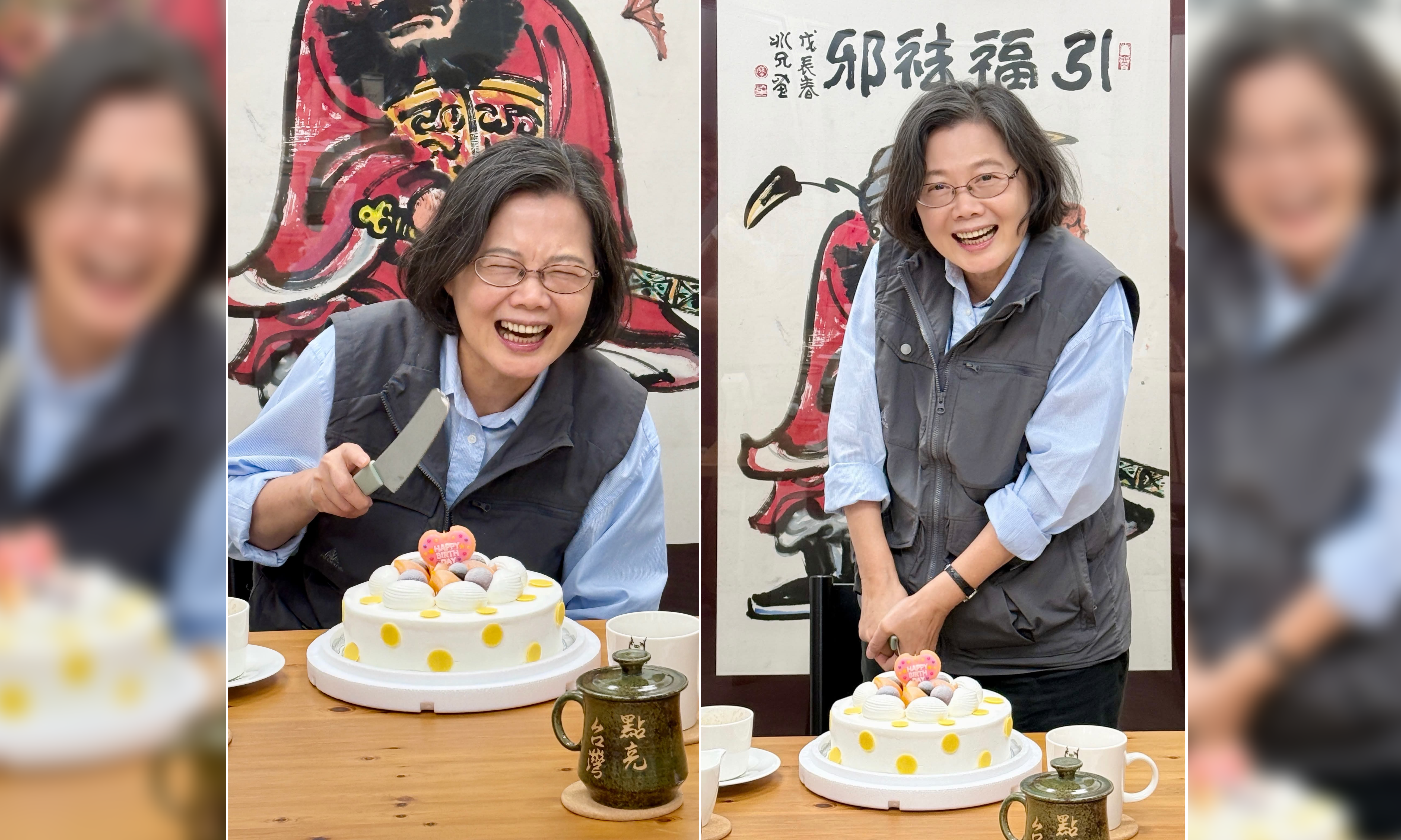 蔡英文70歲大壽！幕僚偷曬切蛋糕豪邁狠樣　網笑：留友看小英砍柴