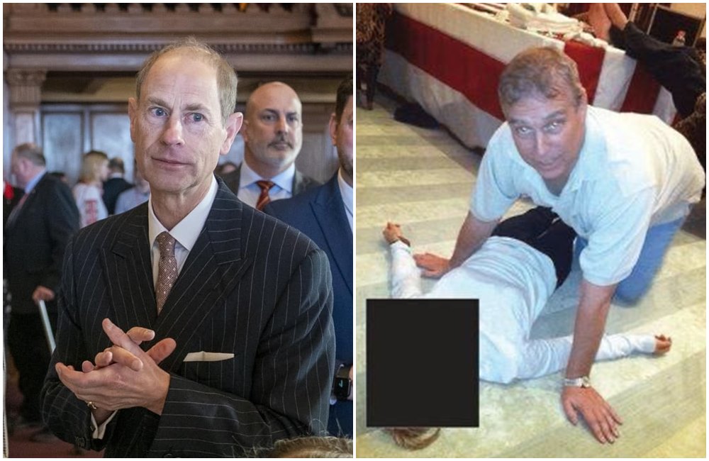 最新一批艾普斯坦檔案中,安德魯前王子(右圖)對一名女子做出不當肢體接觸。愛德華王子(左圖)罕見談論此事。(翻攝Department of Justice/The Royal Family臉書)