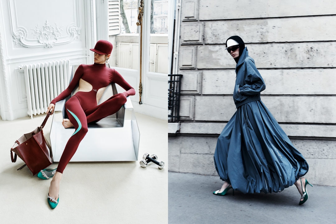 BALENCIAGA|Manolo Blahnik合作系列是首度攜手,推出黑色、銀灰色、草綠色、檸綠色與紫羅蘭色等多款緞面配色。(巴黎世家提供)
