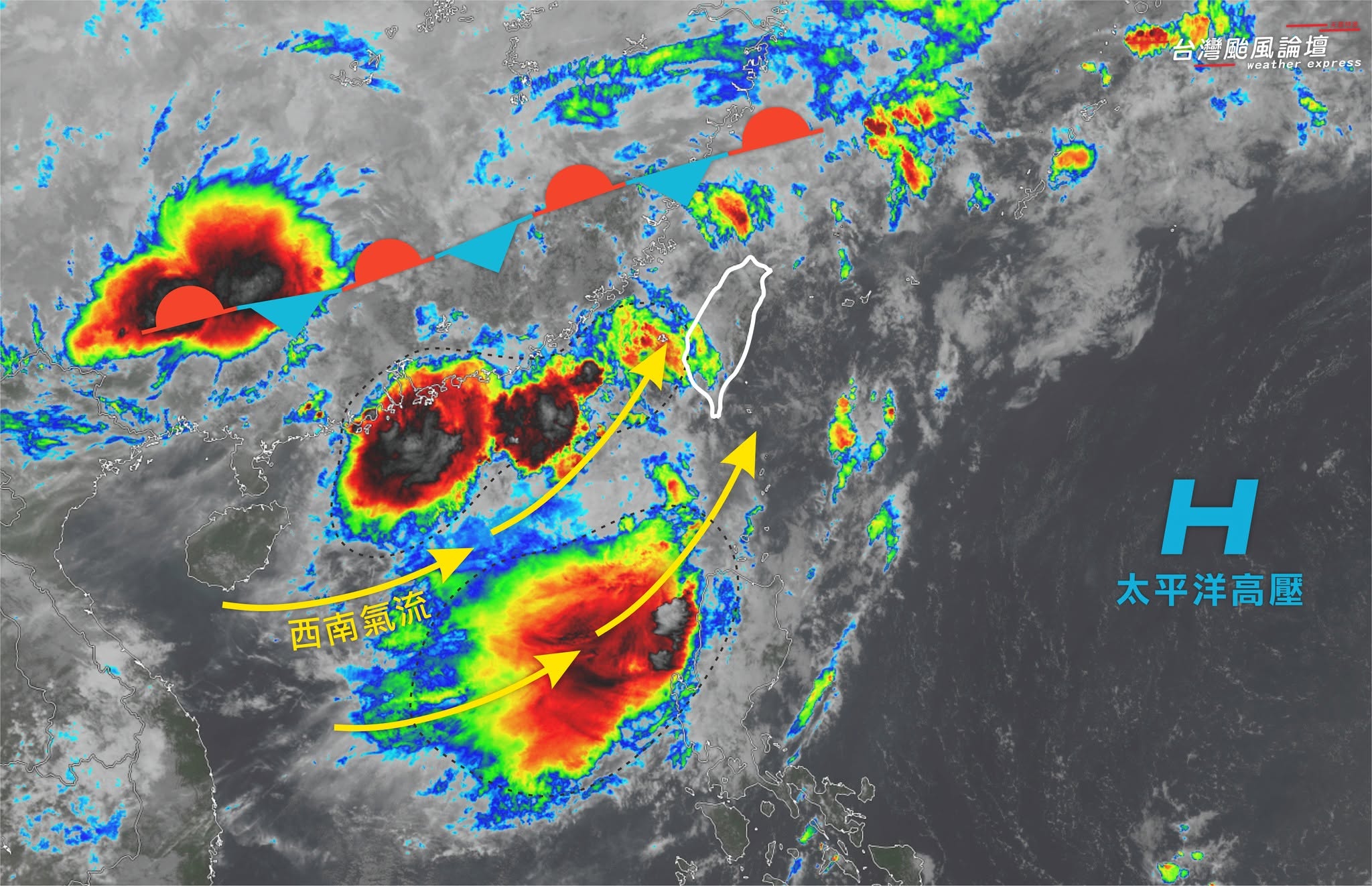 氣象粉專也提醒,明日、週三,將是本輪梅雨最關鍵的兩天,提醒大家務必提高警覺,並持續留意最新天氣資訊及各項防災措施。(翻攝自臉書@台灣颱風論壇|天氣特急)