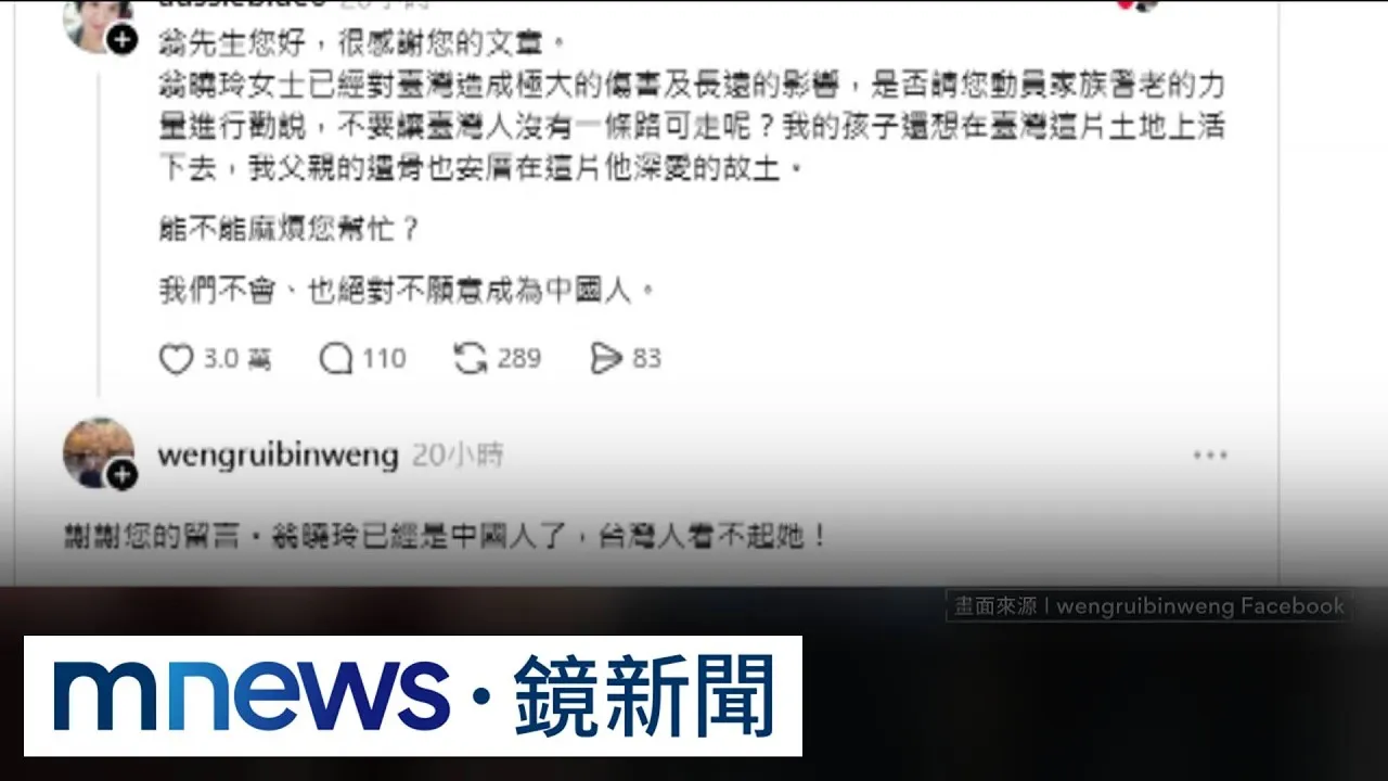 刪文化部預算惹眾怒？　翁曉玲遭堂哥轟「她已是中國人」