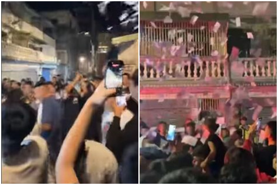 桃園市中壢區武和宮瘋生一起圍毆霸凌事件,引發全網怒火,大票民眾更於19日晚間聚集該宮廟抗議。(翻攝畫面)