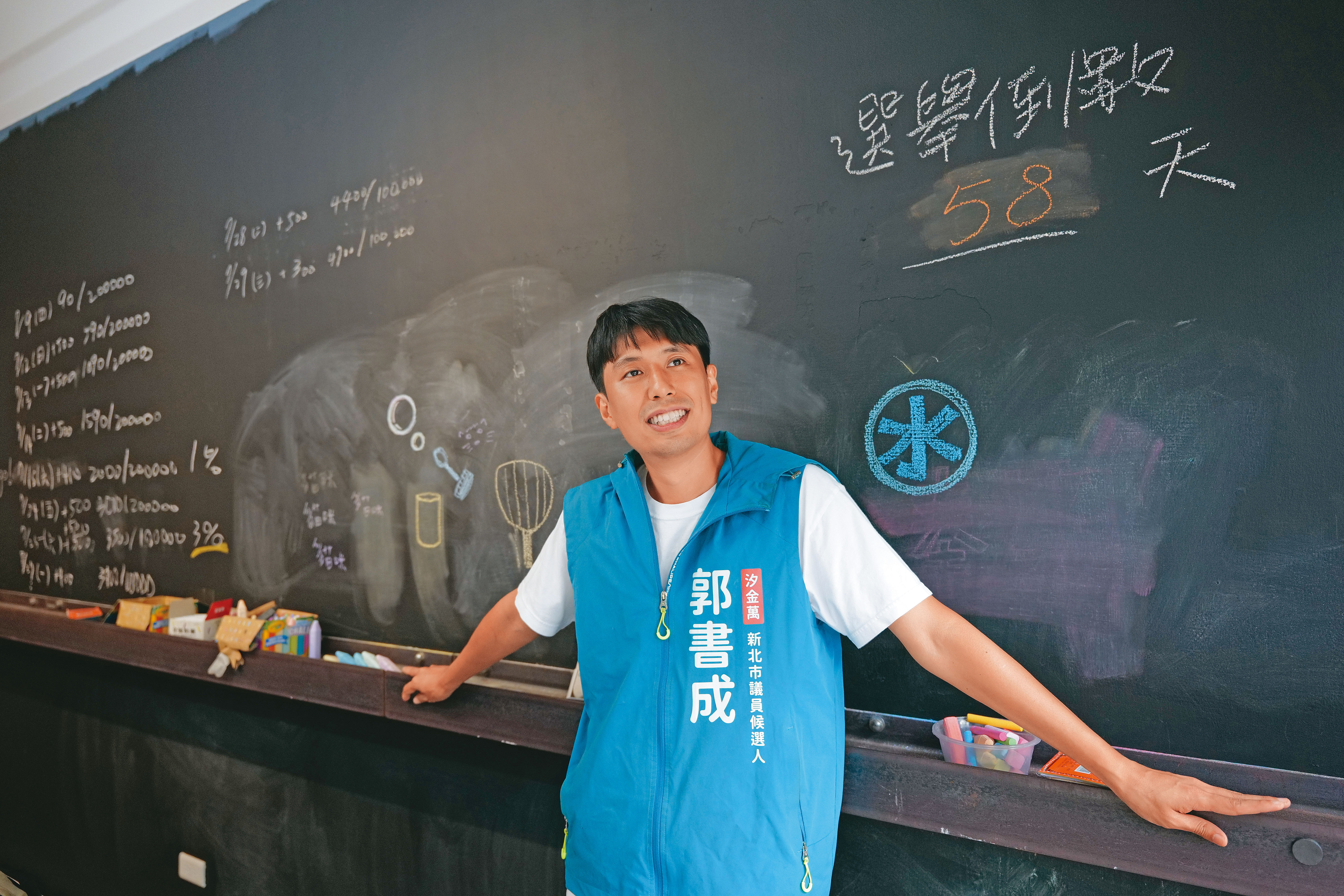因為太忙,郭書成連黑板上的投票倒數都忘了更新,停留在一個星期前。
