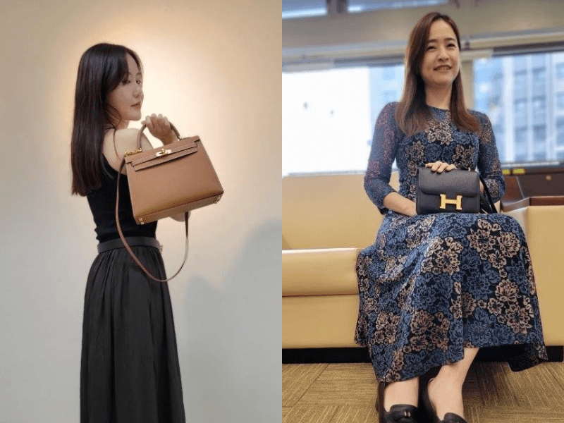 新北分署日前展示拍賣的愛馬仕包,左圖這只以56萬元、右圖這只以36萬元拍出。(新北分署提供)