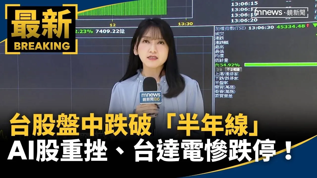 台股盤中跌破「半年線」　AI股重挫、台達電慘跌停！