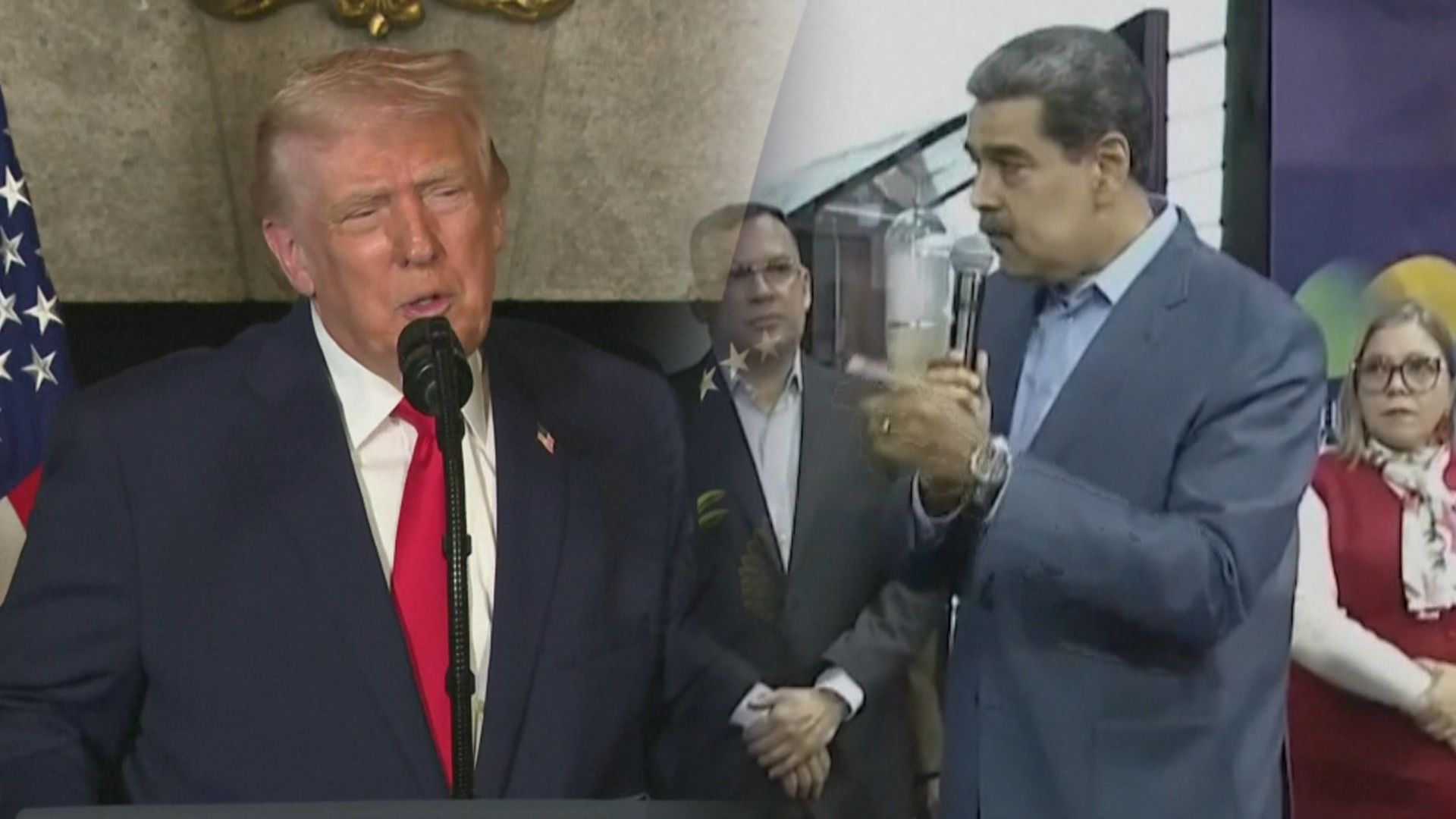 川普(左)逮補馬杜洛(右)。(外電)