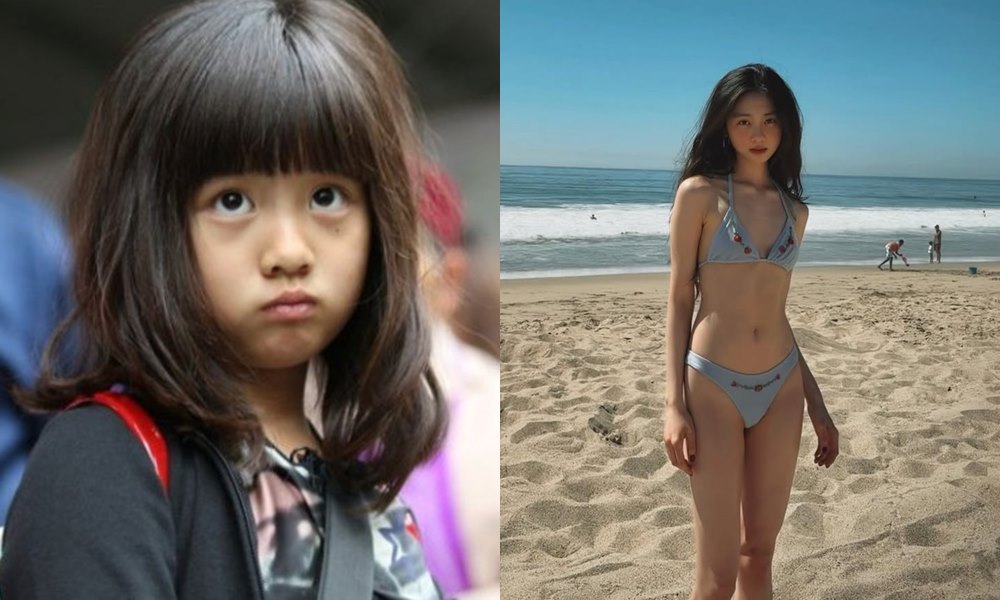多多8歲時參加《爸爸去哪兒2》(左圖),如今20歲的她曬出比基尼辣照(右圖)。(翻攝duoduo._.huang IG)