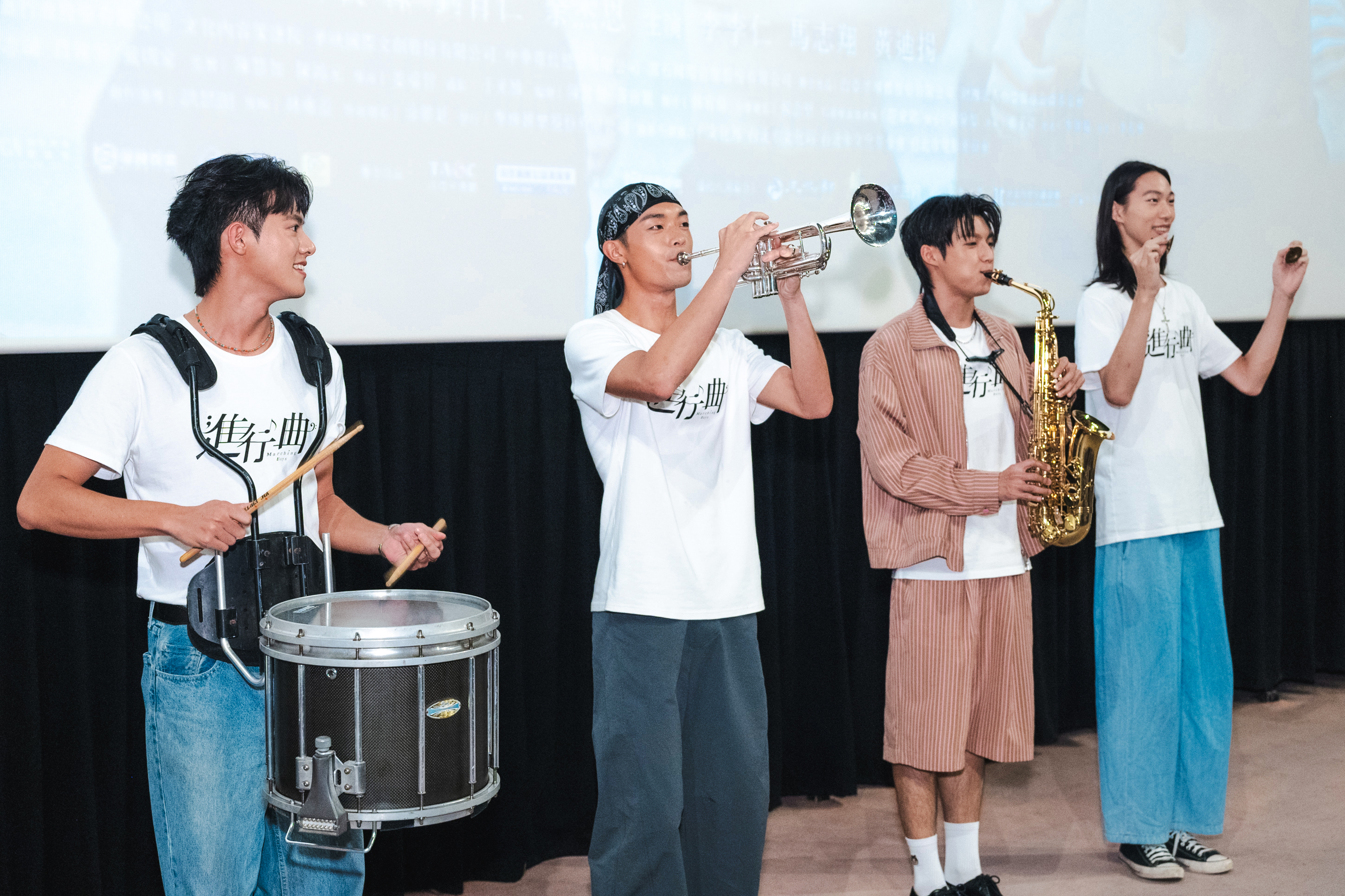 《進行曲》3帥余杰恩、牧森、劉育仁也帶著自己的樂器為映後場次現場演出。(未來進行曲提供)