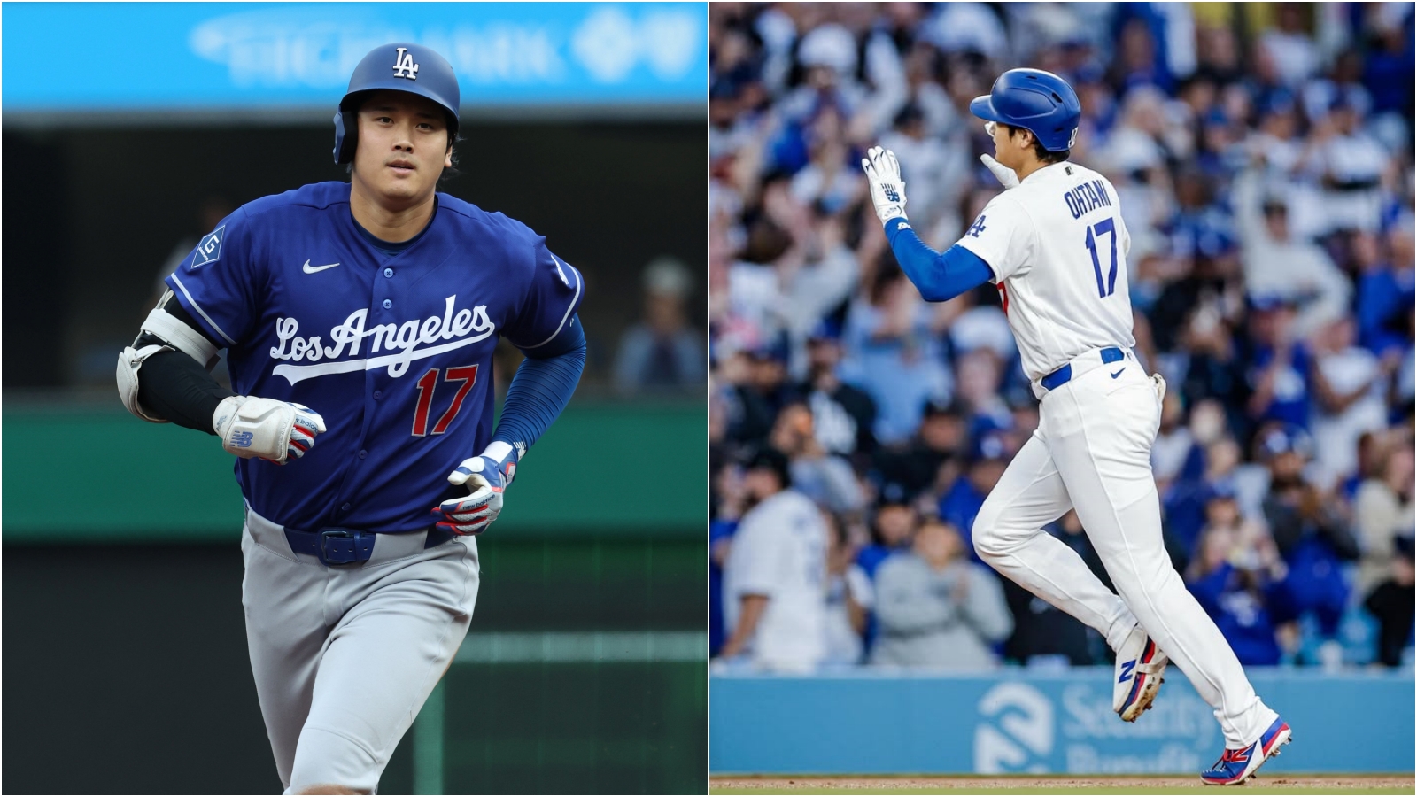 大谷翔平連兩場開轟,7局上「左膝發炎」受傷退場。(翻攝道奇IG、X)