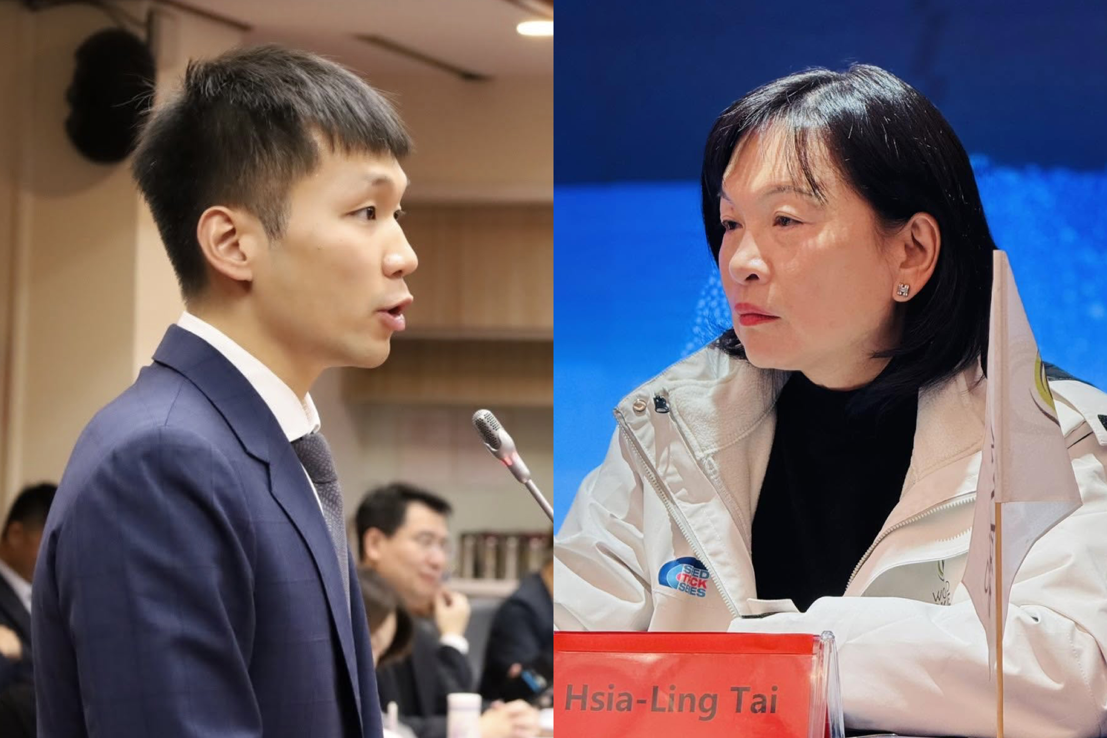 體育運動團體從業人員交流協會理事長戴遐齡(右)近日署名去函運動部要求續租體育聯合辦公大樓,但遭運動部長李洋回函打槍。(翻攝戴遐齡、李洋臉書)