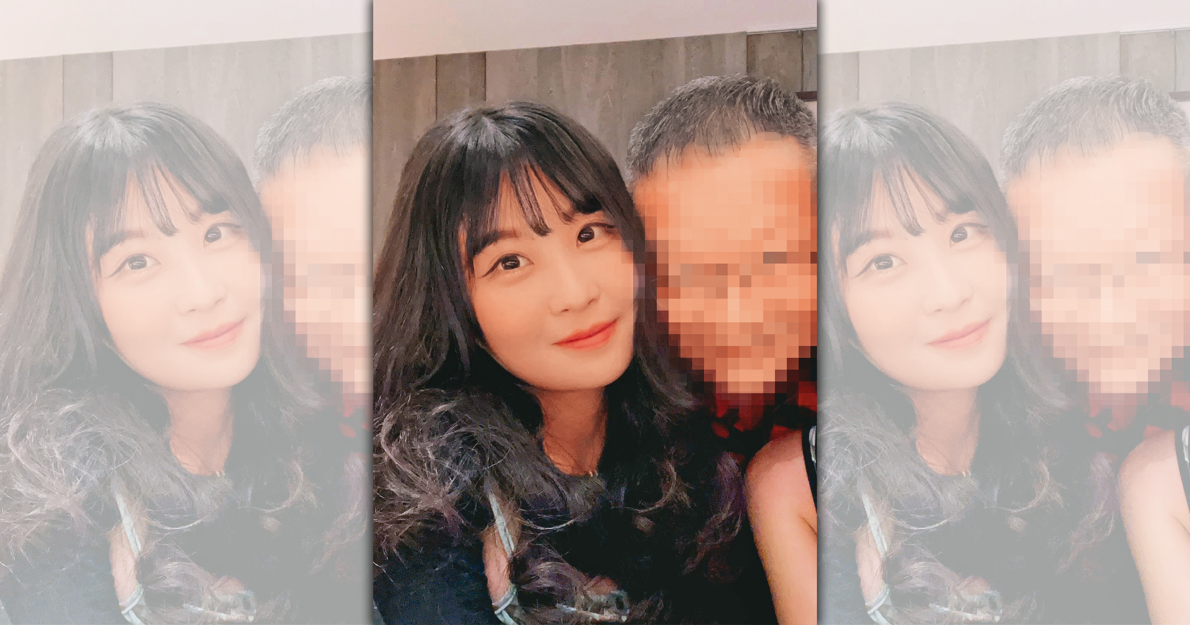 繼和富商王廣德飯局照流出後,仙塔(左)和一名食品業董事長(右)貼臉合照又曝光,顯示有男友的她近乎無邊際感的熱情。(讀者提供)